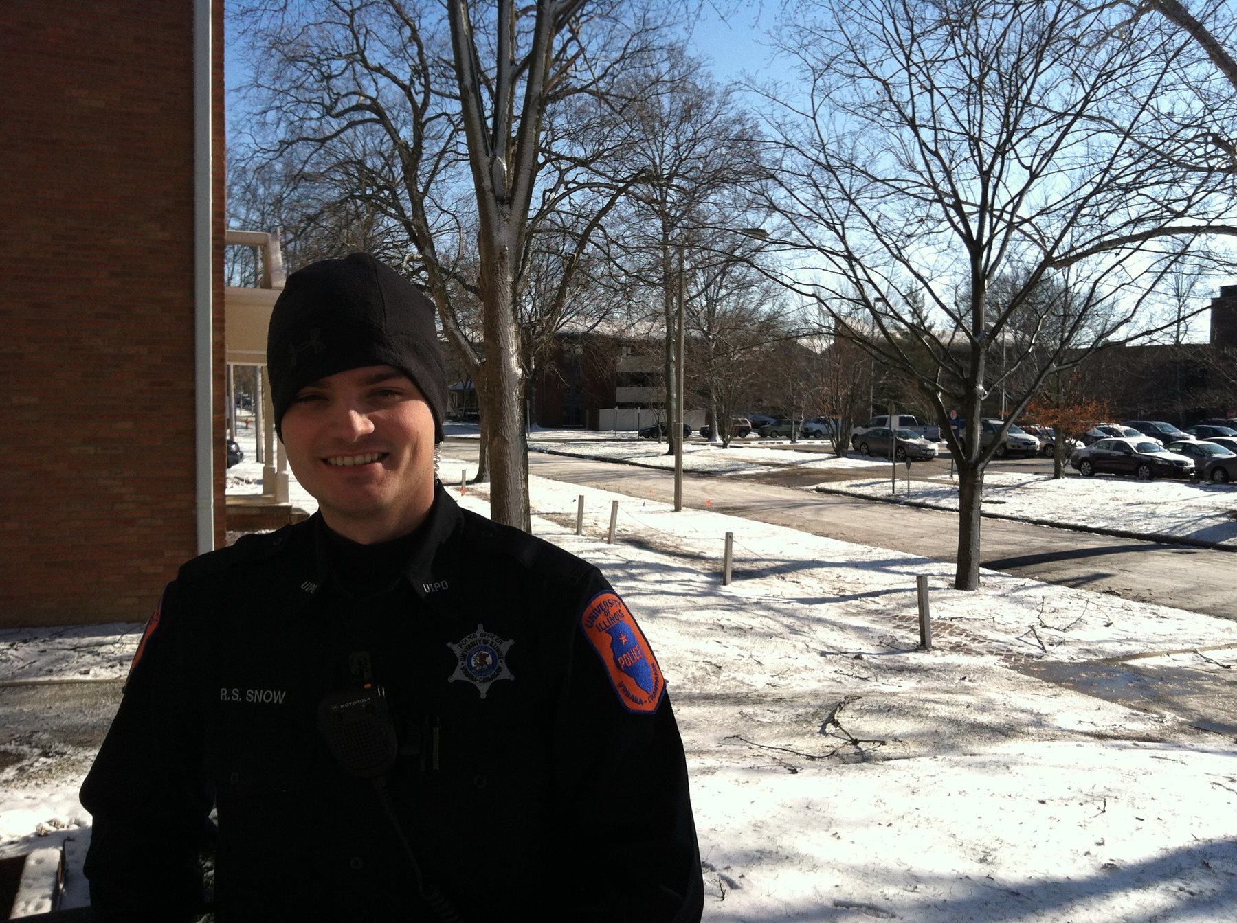 Officer Ryan Snow in the snow.